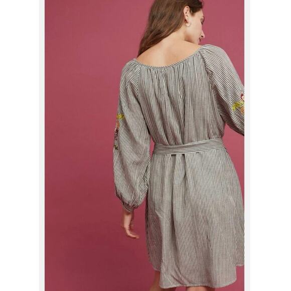 Anthropologie Lindsey Embroidered Tunic Dress Stripe Floral Sleeves M - Picture 3 of 8